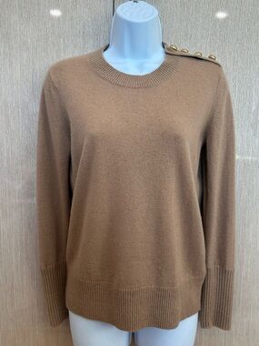 AUTHENTIC BURBERRY LONDON ENGLAND 100% Cashmere Camel Sweater Gold Buttons